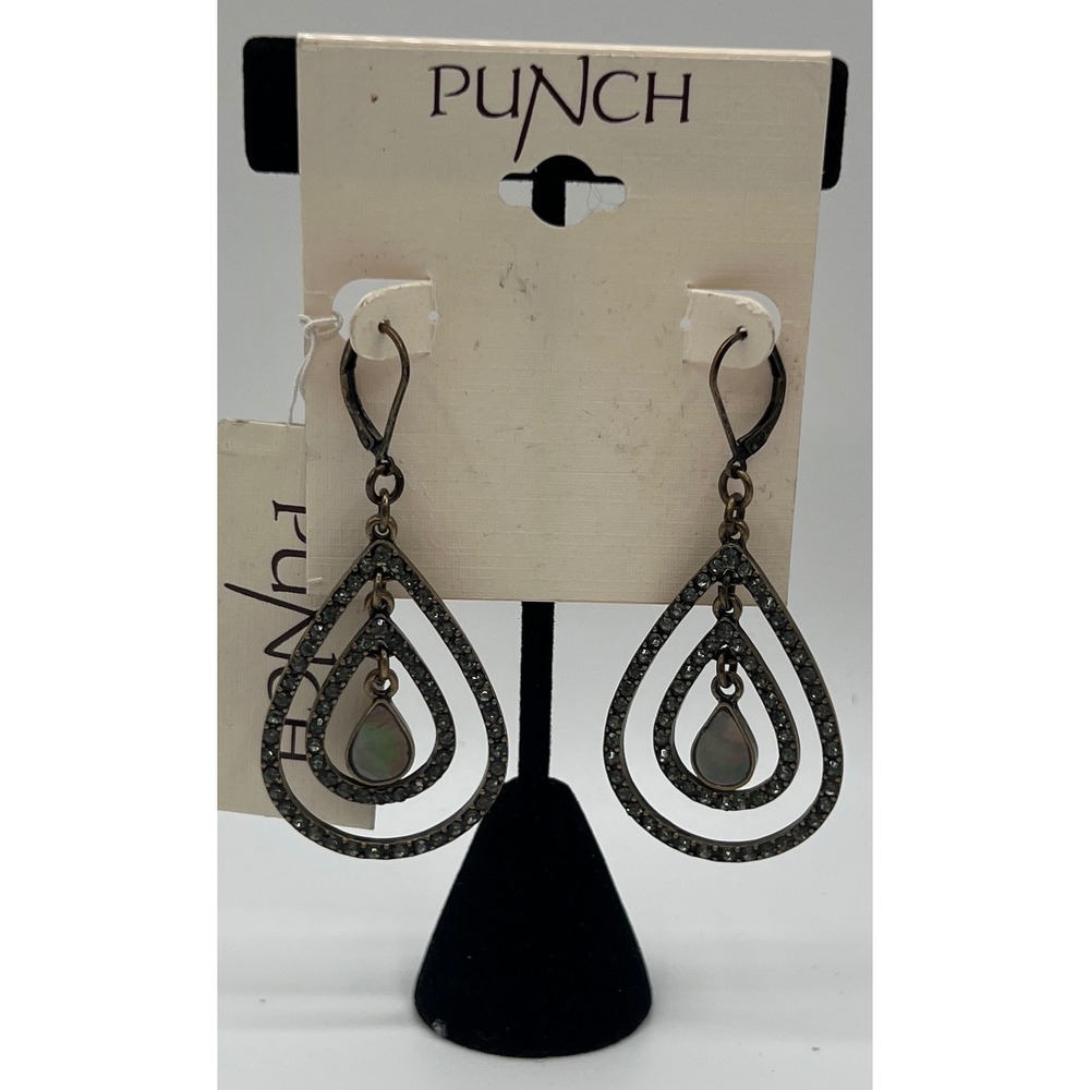 Punch Soft Surroundings Double Teardrop Crystal Abalone Leverback Earrings Brass